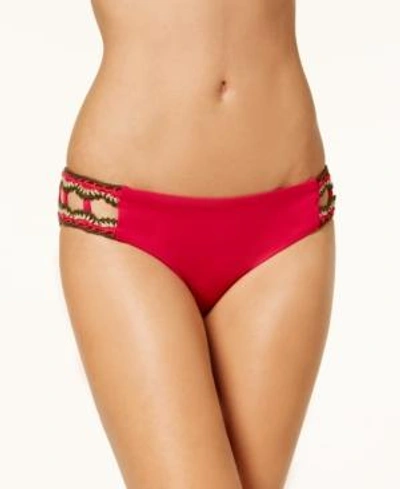 Shop Becca Medina Crochet-trim Hipster Bikini Bottoms Women's Swimsuit In Raspberry