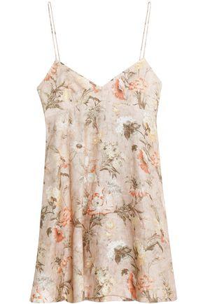 Zimmermann Flared Floral-print Linen Mini Dress In Peach | ModeSens