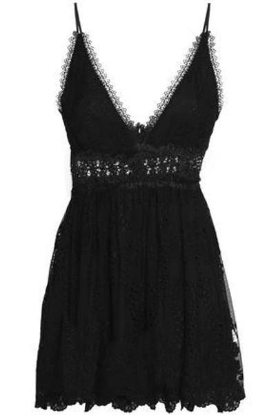 Shop Zimmermann Woman Guipure Lace-trimmed Embroidered Silk-gauze Playsuit Black