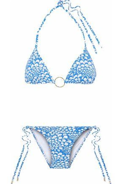 Shop Melissa Odabash Woman Printed Triangle Bikini Blue