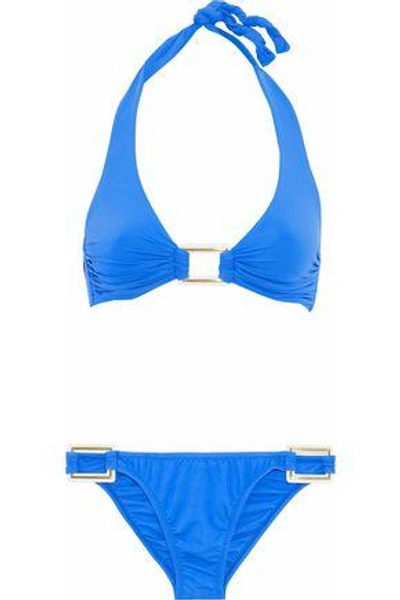 Shop Melissa Odabash Paris Ruched Halterneck Bikini In Blue