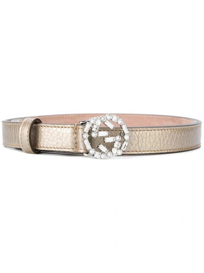 Shop Gucci Crystal-embellished Gg Buckle Belt In 7550 Bronzo