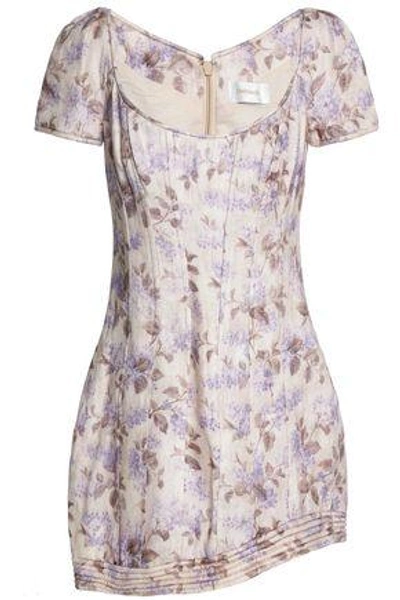 Shop Zimmermann Woman Asymmetric Floral-print Linen Mini Dress Lavender