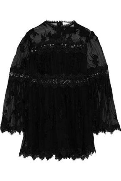Shop Zimmermann Lace-trimmed Embroidered Silk-georgette Playsuit In Black