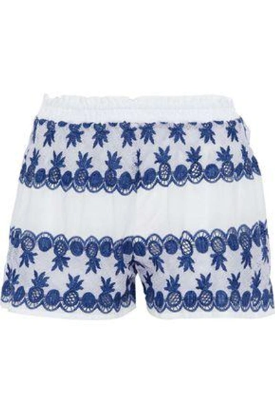 Shop Miguelina Woman Cotton Poplin-paneled Crocheted Shorts White