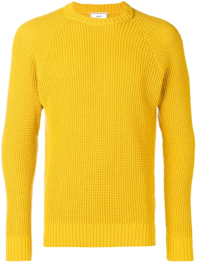 Shop Ami Alexandre Mattiussi Textured Crewneck Sweater - Yellow