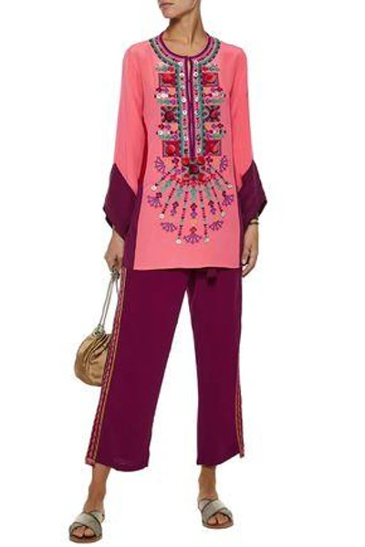 Shop Figue Color-block Embellished Silk Tunic In Pink