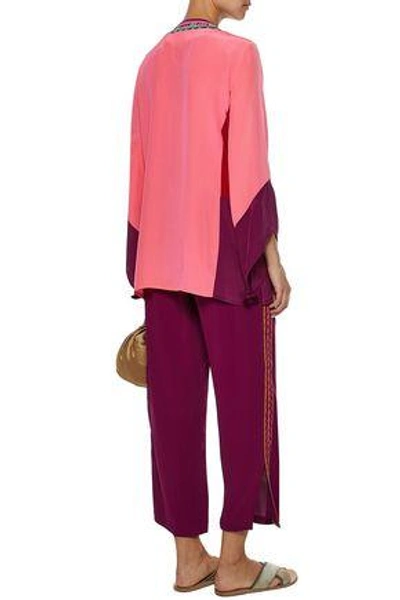 Shop Figue Color-block Embellished Silk Tunic In Pink