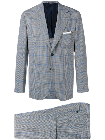 Shop Kiton Checked Suit In Black