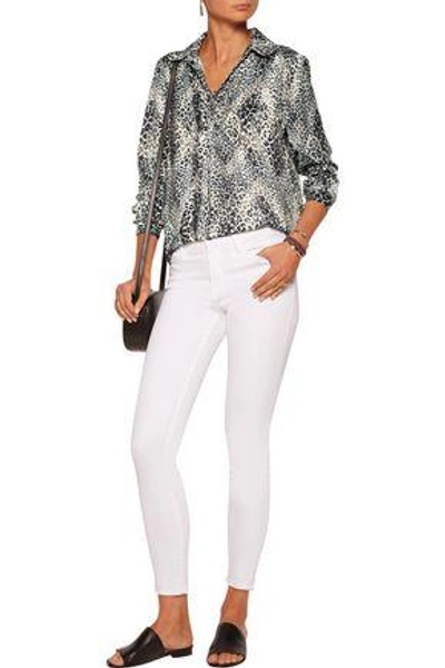 Tart Collections Georgia Lace-up Leopard-print Satin Blouse In White