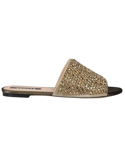 Shop Rochas Diamond Embellished Sandals In Kaki