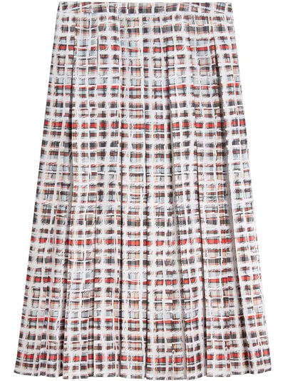 Pleated Scribble Check Silk Skirt