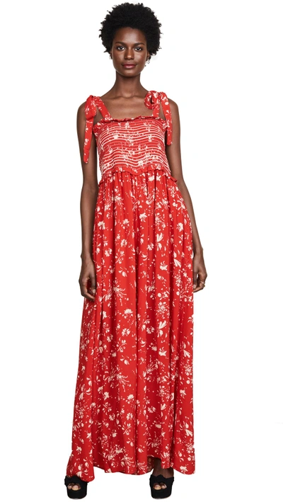 Free People Color My World Floral Jumpsuit In Red | ModeSens