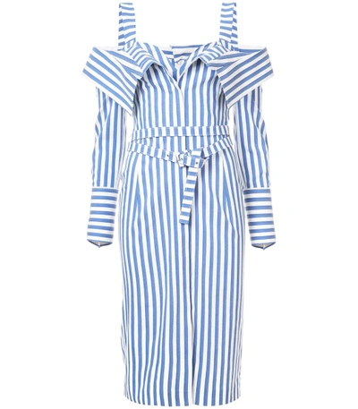 Shop Monse Collar Flap Striped Midi Dress In Blue