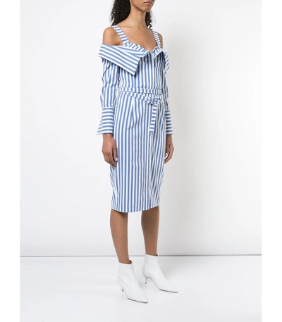 Shop Monse Collar Flap Striped Midi Dress In Blue