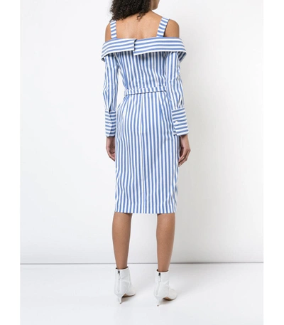 Shop Monse Collar Flap Striped Midi Dress In Blue