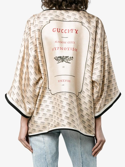 Shop Gucci Invite Stamp Silk Shirt In Nude/neutrals