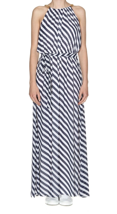 Shop Michael Kors Chain Neck Maxi Dress In True Navy-white