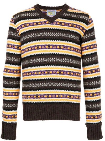 Shop Walter Van Beirendonck Vintage Fairisle V-neck Sweater - Brown