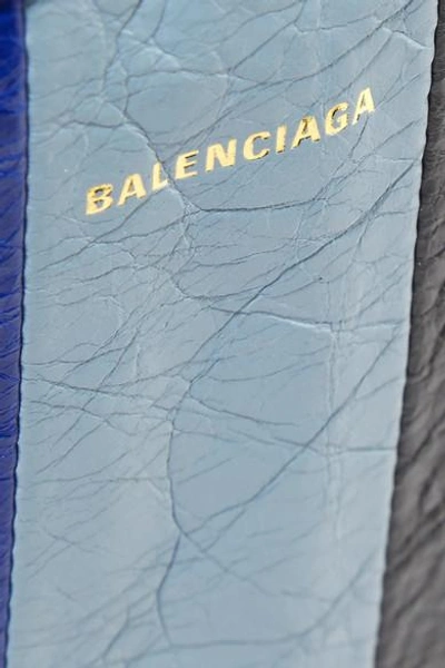 Shop Balenciaga Bazar Xxs Striped Textured-leather Tote In Blue