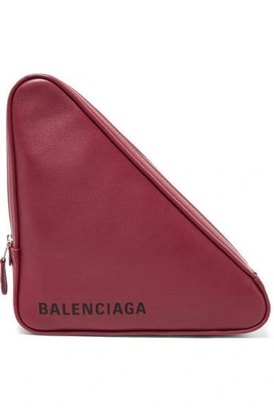 Shop Balenciaga Triangle Printed Leather Pouch In Burgundy