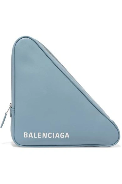 Shop Balenciaga Triangle Printed Leather Pouch In Sky Blue