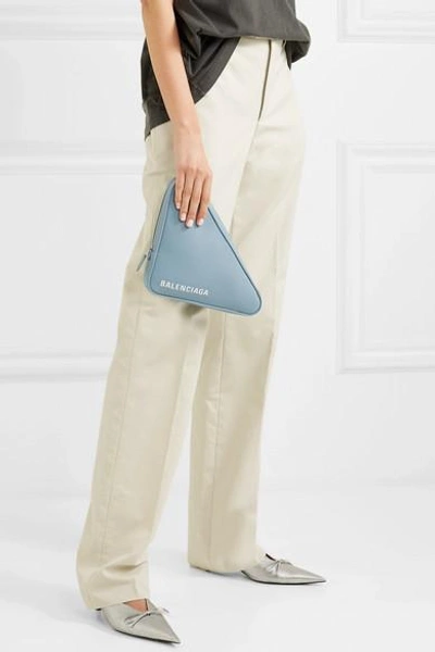 Shop Balenciaga Triangle Printed Leather Pouch In Sky Blue