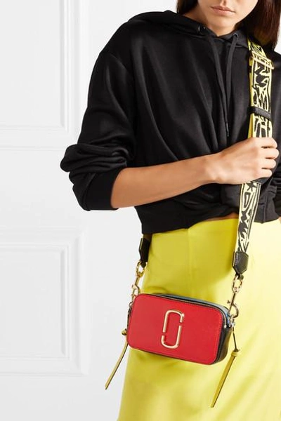Shop Marc Jacobs Snapshot Color-block Textured-leather Shoulder Bag In Red