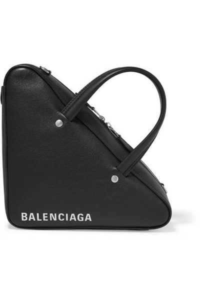 Shop Balenciaga Triangle Duffle Xs Printed Textured-leather Tote In Black