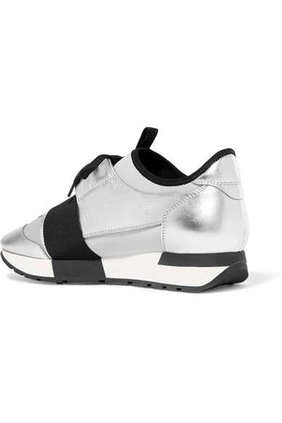 Balenciaga Race Runner Metallic Leather, Mesh And Neoprene Sneakers In  Silver | ModeSens