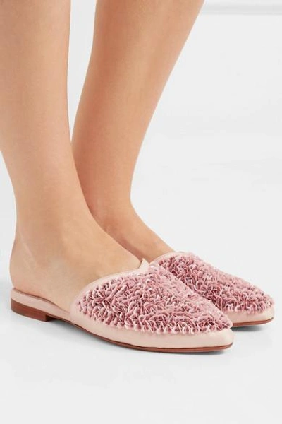 Shop Zyne Candy Embellished Satin Slippers In Pink