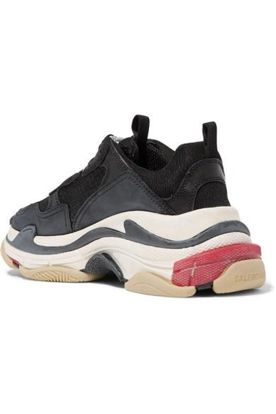 Balenciaga Triple S Logo-embroidered Leather, Nubuck And Mesh Sneakers In Black