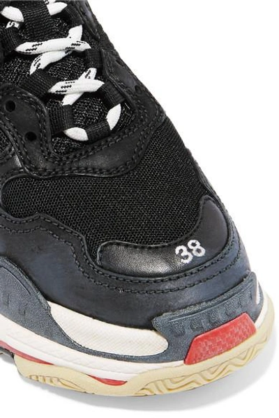 Balenciaga Triple S Logo-embroidered Leather, Nubuck And Mesh Sneakers In Black