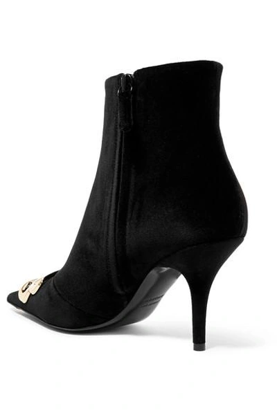 Shop Balenciaga Knife Logo-embellished Velvet Ankle Boots In Black
