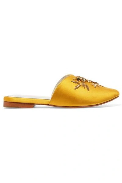 Shop Zyne Swary Ii Embellished Satin Slippers In Yellow