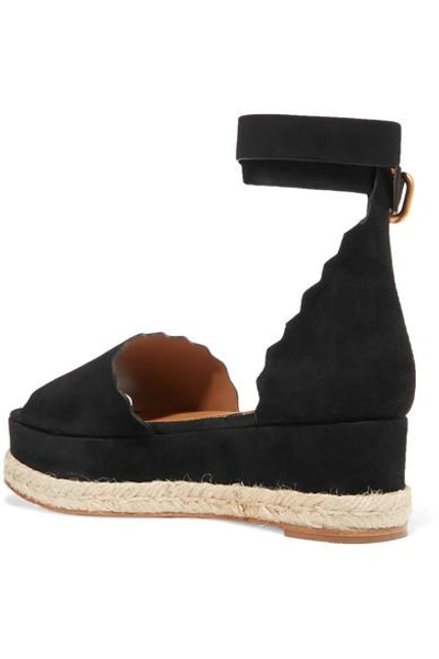Shop Chloé Lauren Scalloped Suede Espadrille Platform Sandals In Black