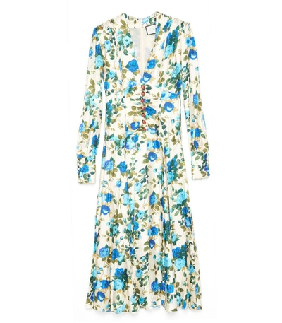 Shop Gucci Floral Midi Dress In Ivory/multi