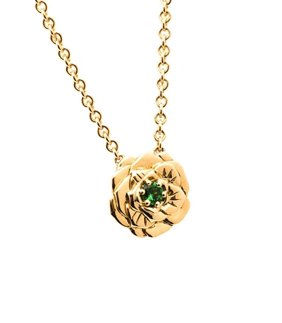 Shop Aurelie Bidermann Gold Green Rose Pendant Necklace