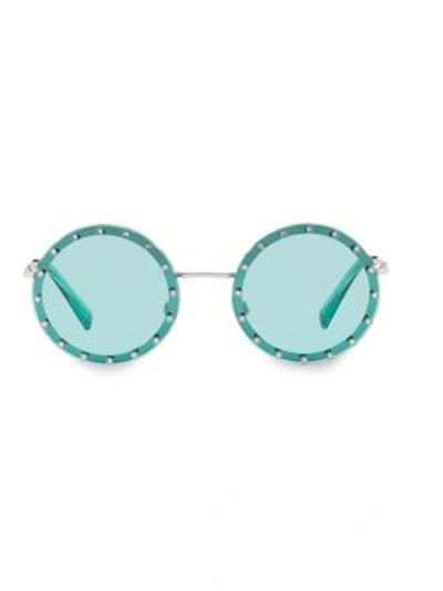 Shop Valentino 52mm Crystal-trim Round Sunglasses In Silver