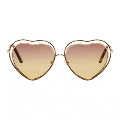 Shop Chloé Chloe Gold Heart Poppy Love Sunglasses In 239 H/roseh