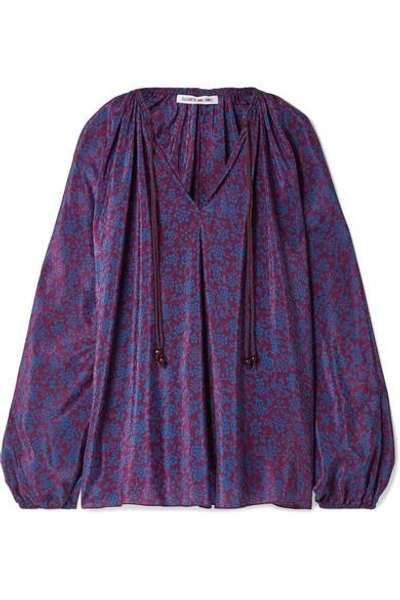 Shop Elizabeth And James Chance Printed Silk Blouse In Purple