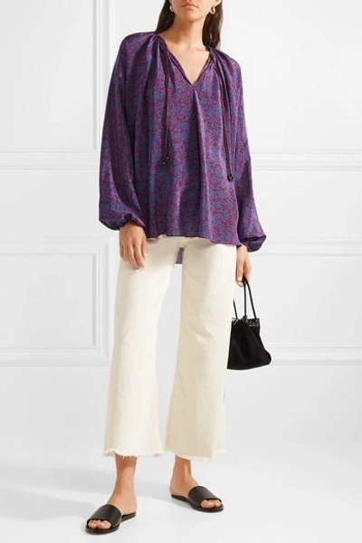 Shop Elizabeth And James Chance Printed Silk Blouse In Purple
