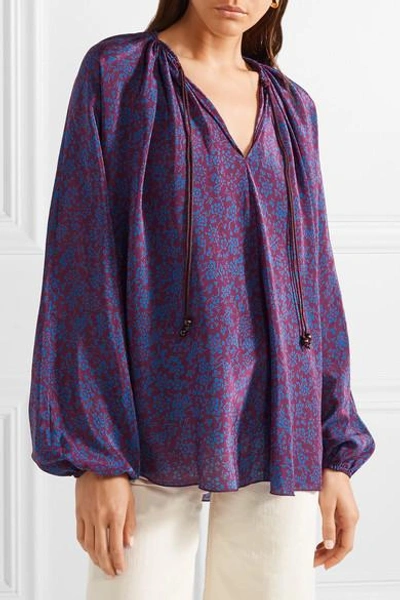 Shop Elizabeth And James Chance Printed Silk Blouse In Purple