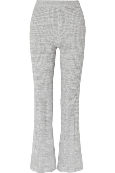 Shop Elizabeth And James Joan Ribbed Cotton-blend Flared Pants In Gray