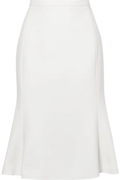 Shop Max Mara Fluted Wool-blend Midi Skirt In White