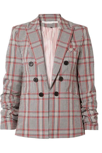 Shop Veronica Beard Caldwell Dickey Checked Cotton-blend Blazer In Red