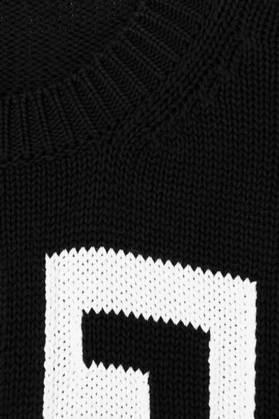 Shop Givenchy Distressed Intarsia Cotton Sweater In Black