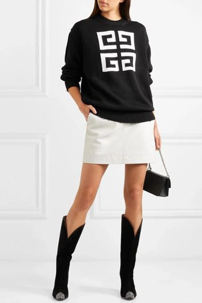 Shop Givenchy Distressed Intarsia Cotton Sweater In Black