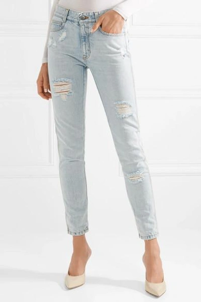 Shop Stella Mccartney Distressed Slim Boyfriend Jeans In Light Denim