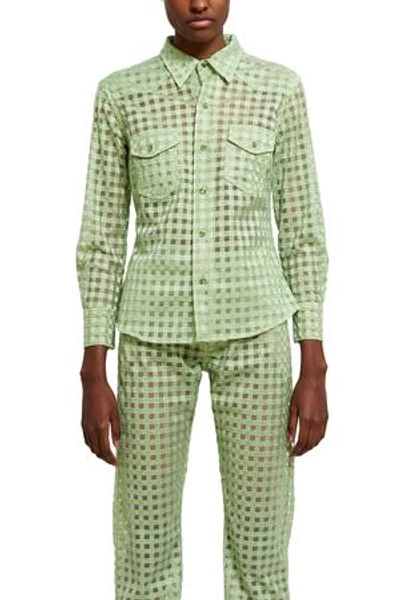 Shop Adam Selman Opening Ceremony Gingham Sheer Tulle Shirt In Blue Gingham